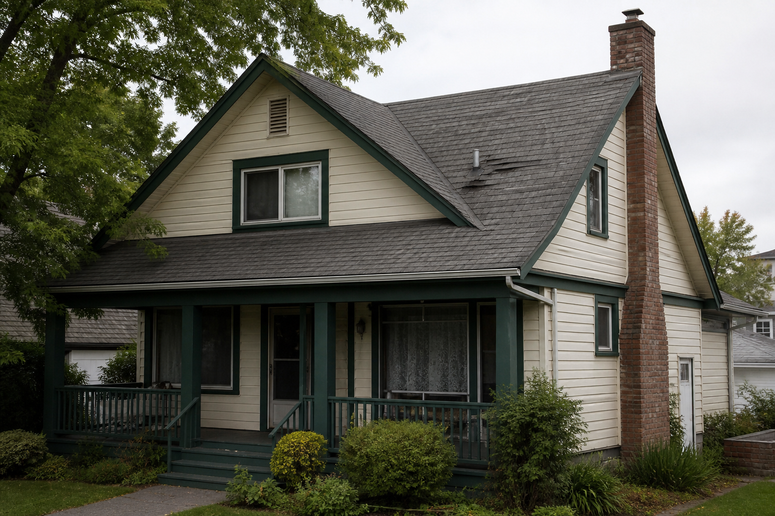 Establishing property view before work on a roofing scenario typical of New Westminster heritage-style homes
