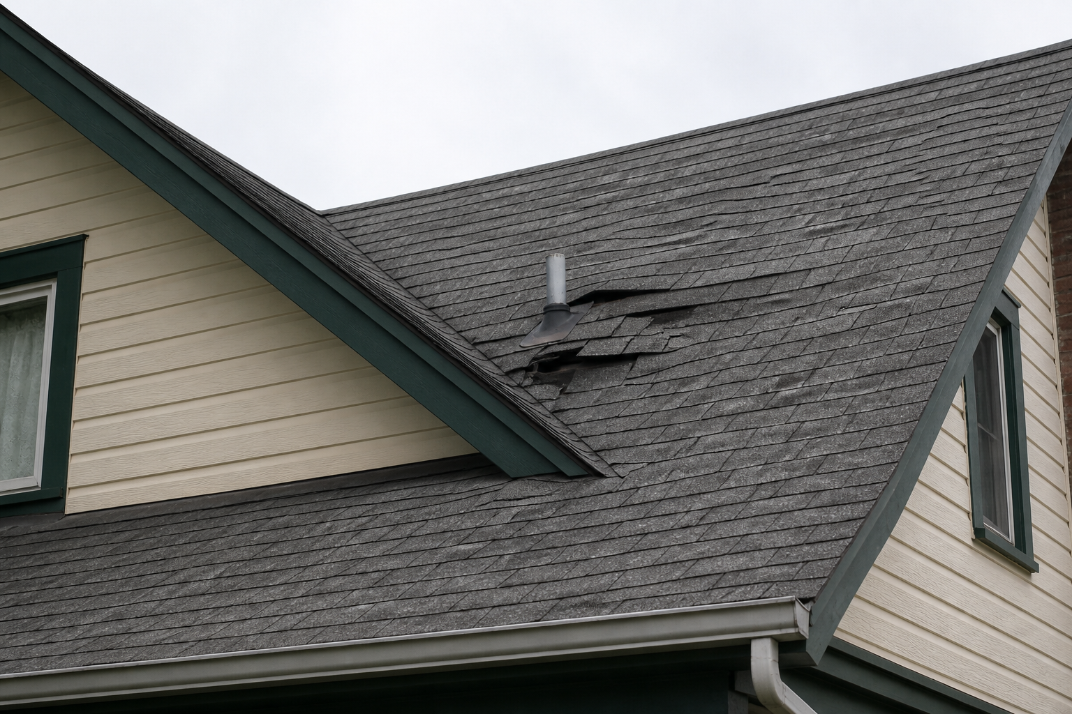 Tight technical failure detail before work on a roofing scenario typical of New Westminster heritage-style homes