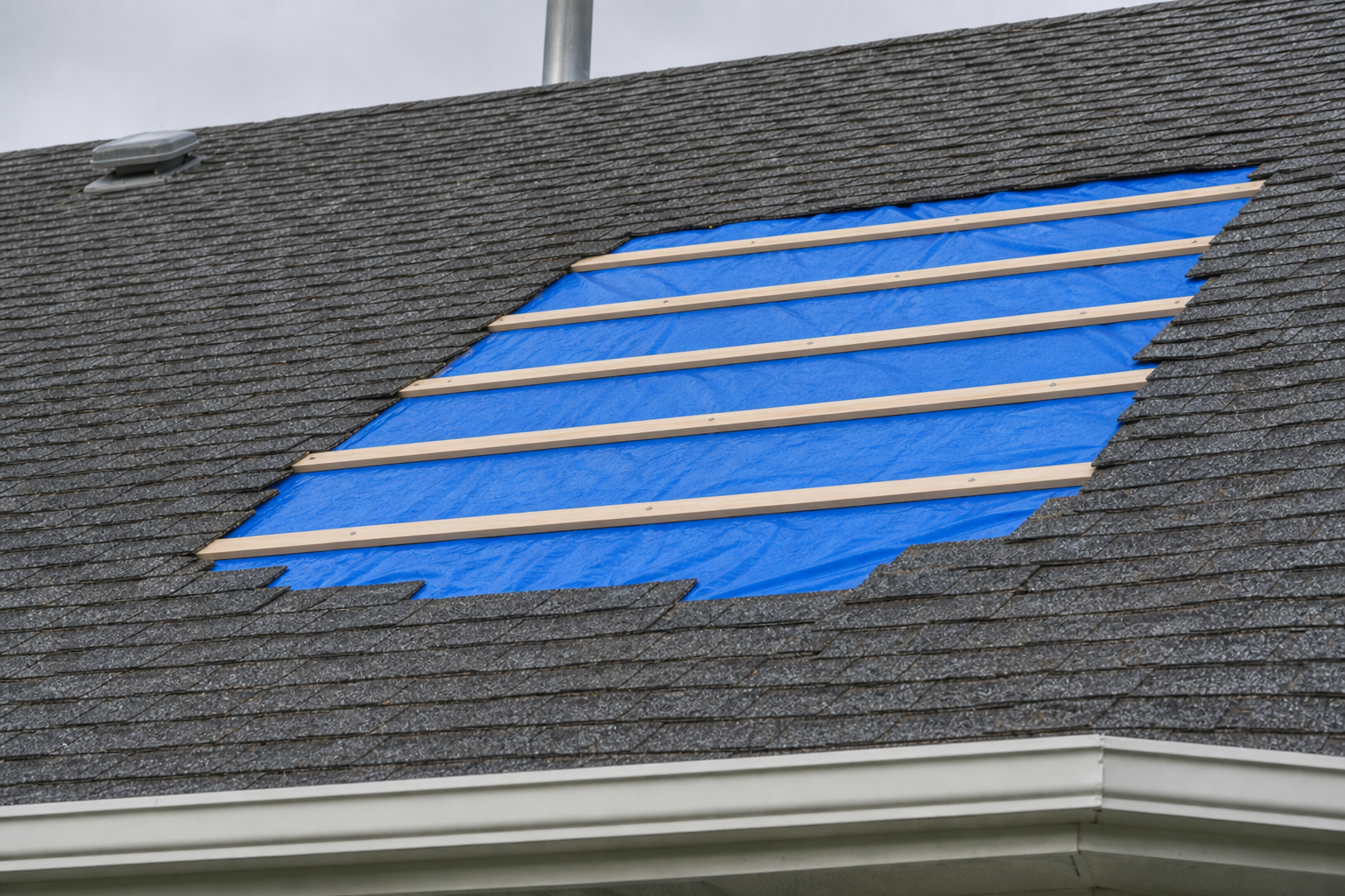 Matching eave or secondary detail after work on a roofing scenario typical of Surrey storm-damaged homes