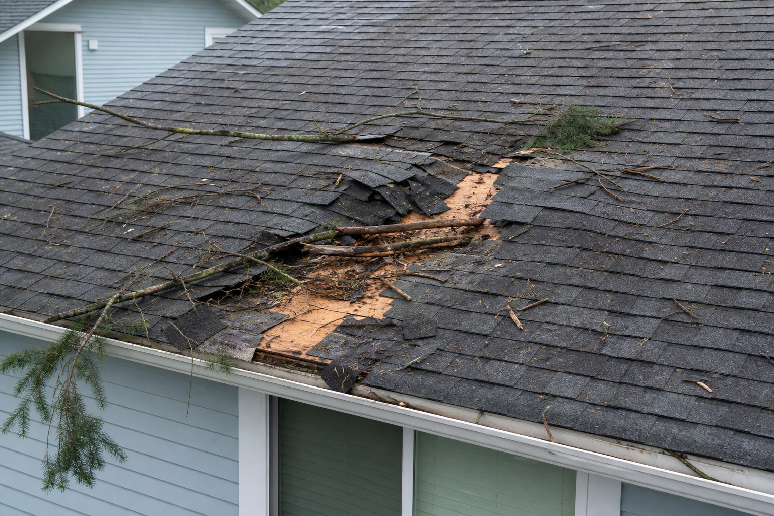 Primary problem-area detail before work on a roofing scenario typical of Surrey storm-damaged homes